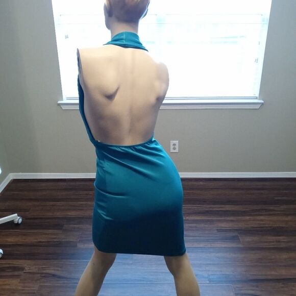 JADE GREEN GOLD STUDDED HALTER DRESS - Picture 3 of 3